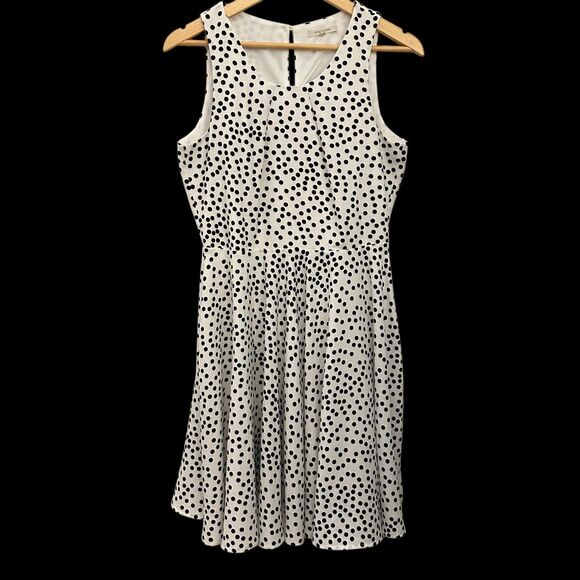 41 Hawthorn Black and White Polka Dot Retro V-Neck Sleevless Mini Dress Size M - Picture 1 of 9